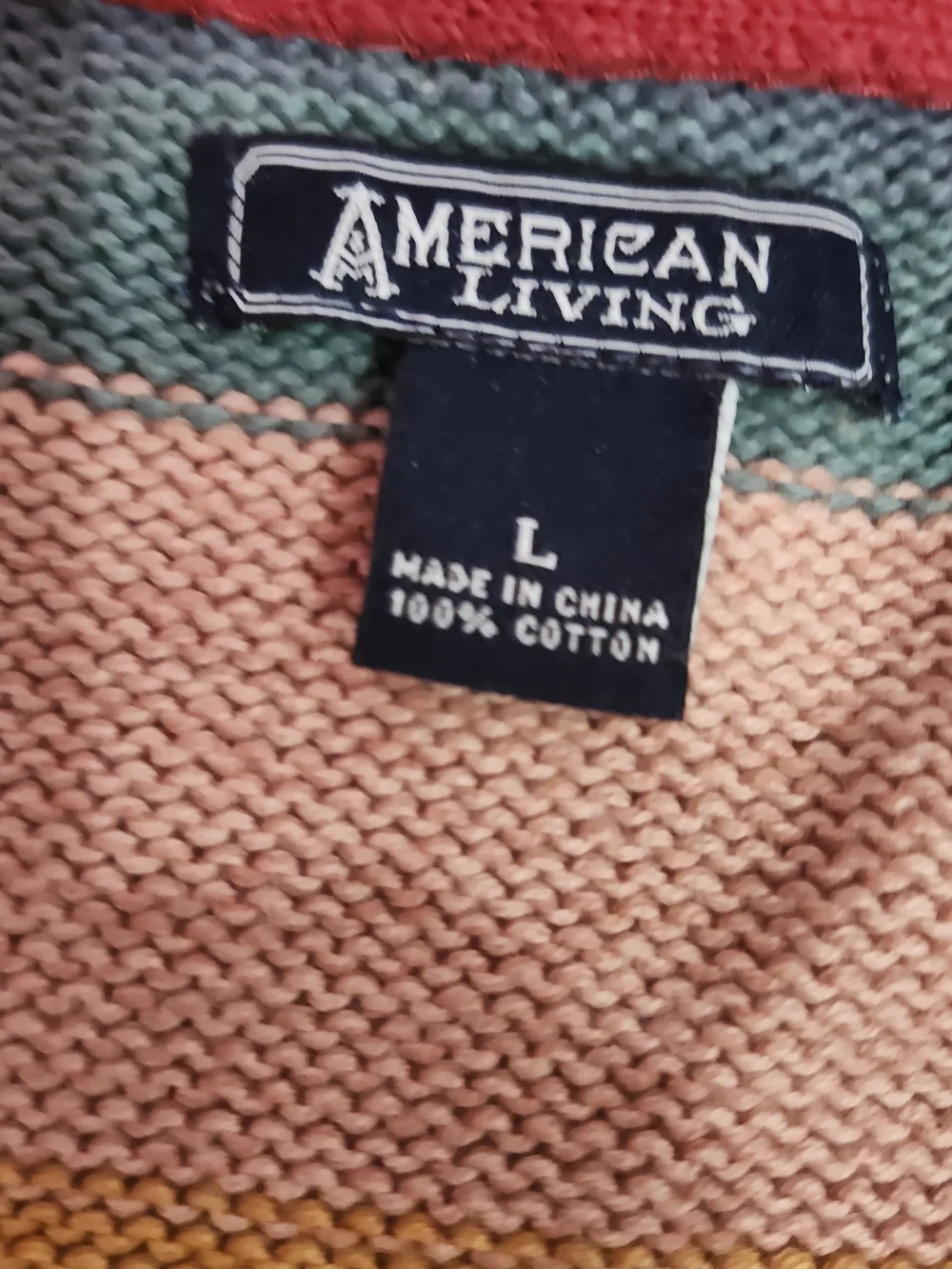 American Living Multicolor Striped V-Neck Cardigan with Aztec Motif